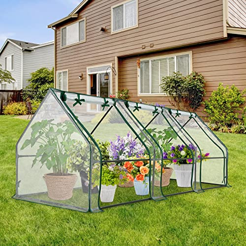 EAGLE PEAK Garden Low Tunnel Portable Greenhouse 96'' x 36'' x 36'' with Large Zipper Doors for Indoor Outdoor Plants Mini Hot House PVC Cover Easy Access Zippered Doors, Transparent