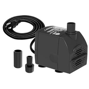 submersible water pump 6.1ft power cord 200gph ultra quiet pump with dry burning protection for fountains, hydroponics, ponds, statuary, aquariums – more…