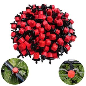 kalolary 100pcs 1/4inch adjustable micro drip irrigation system watering sprinklers anti-clogging emitter dripper garden supplies(red)