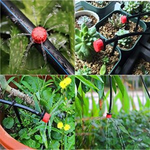 Kalolary 100Pcs 1/4Inch Adjustable Micro Drip Irrigation System Watering Sprinklers Anti-Clogging Emitter Dripper Garden Supplies(Red)