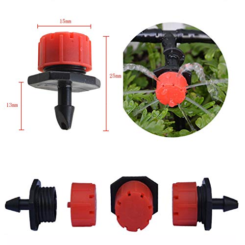 Kalolary 100Pcs 1/4Inch Adjustable Micro Drip Irrigation System Watering Sprinklers Anti-Clogging Emitter Dripper Garden Supplies(Red)