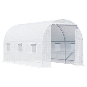 outsunny 15′ x 7′ x 7′ walk-in tunnel greenhouse garden plant growing house with door and ventilation window, white