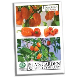 habañero seeds for planting, 25+ heirloom seeds per packet, spicy & hot pepper, (isla’s garden seeds), non gmo seeds, botanical name: capsicum chinense, great home garden gift