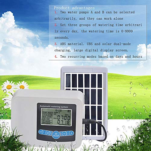 Automatic Watering System, 2020 Upgrade Solar Garden Automatic Watering Device Outdoor Plants Self Drip Irrigation Solar Energy Charging Timer System Potted Plant Drip Irrigation for Potted Plants