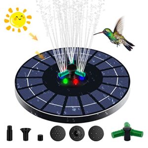 PHIAMOLY 4W Solar Water Foutain with 6 Colorful LED Lights Solar Powered Fountain with 5 Nozzles for Bird Bath, Pond, Pool,Garden, Outdoor