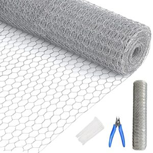 chicken wire fencing mesh 13.7 in x 237 in poultry wire netting hexagonal galvanized garden fence barrier for pet rabbit chicken fencing with 100 pcs cable zip ties and mini cutting pliers
