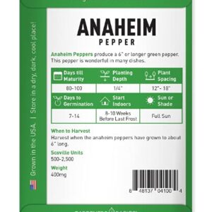 Anaheim Pepper Seeds for Planting Heirloom Non-GMO Anaheim Peppers Plant Seeds for Home Garden Vegetables Makes a Great Gift for Gardening by Gardeners Basics