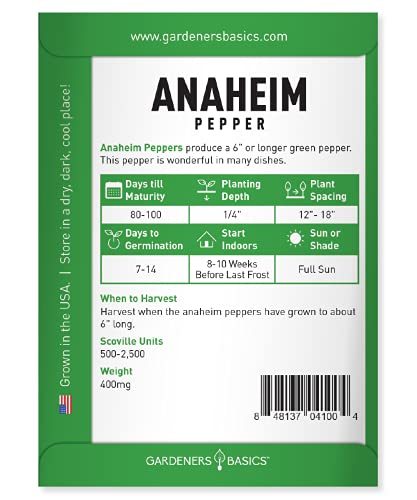 Anaheim Pepper Seeds for Planting Heirloom Non-GMO Anaheim Peppers Plant Seeds for Home Garden Vegetables Makes a Great Gift for Gardening by Gardeners Basics