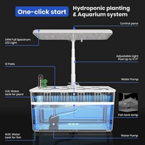 Hydroponics Growing System, 12 Pods Indoor Garden with 10.0L Aquarium System, Grow Light, Drainage System, Automatic Timer, Hydroponic Herb Garden kit Including 70 Packs Accessories