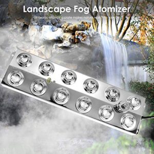 BITOWAT Ultrasonic Fogger 12 Heads Mist Maker with Waterproof Power Supply + 6 PCS Replaceable Ceramics Discs + Replacement Tool 7kg/h Mini Fog Machine for Greenhouse Garden Lawn and Pond