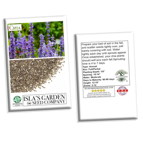 Chia Seeds for Planting, 1000+ Seeds Per Packet,Herb/Flower, (Isla's Garden Seeds), Non GMO & Heirloom Seeds, Scientific Name: Salvia hispanica, Great Gift