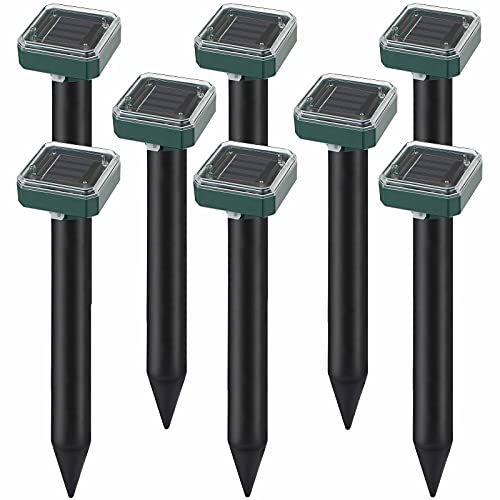 Fretech ELLASSAY Mole Repellent Solar Powered 8 Pack Sonic Mole Deterrent Spikes,Snake Gopher Vole Repellent for Lawn Garden & Yard,Gopher Deterrent,Groundhog Repeller Black