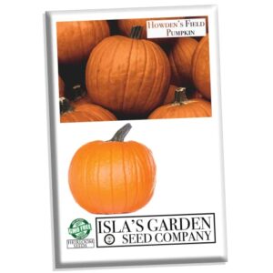 howden’s field pumpkin seeds for planting, 20+ heirloom seeds per packet, (isla’s garden seeds), non gmo seeds, botanical name: cucurbita pepo, great home garden gift