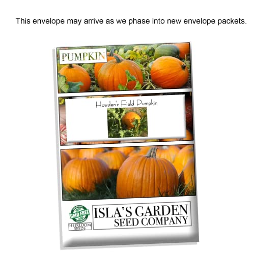 Howden's Field Pumpkin Seeds for Planting, 20+ Heirloom Seeds Per Packet, (Isla's Garden Seeds), Non GMO Seeds, Botanical Name: Cucurbita Pepo, Great Home Garden Gift