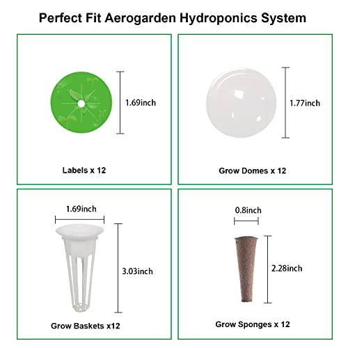 Seed Pods Kit for Aerogarden Pods,Hydroponic Accessories for Aerogarden Seed Pods,Grow Anything Kit with 12pcs Grow Sponges,Grow Baskets,Labels,Grow Domes, 1 Tweezers and 1 Set of A&B Solid nutrients.