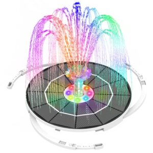 aisitin 5.5w led solar fountain pump with led light, new upgraded 3000mah storage battery with 16 nozzles solar bird bath fountains for garden, bird bath, pond, swimming pool