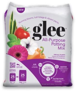 glee potting mix – lightweight, compact potting soil for growing indoor and outdoor plants | expands to 25 qt. from 0.4 to 1 cu ft (one pack)