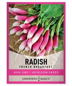 radish seeds for planting – french breakfast variety heirloom, non-gmo vegetable seed – 2 grams of seeds great for outdoor spring, winter and fall gardening by gardeners basics