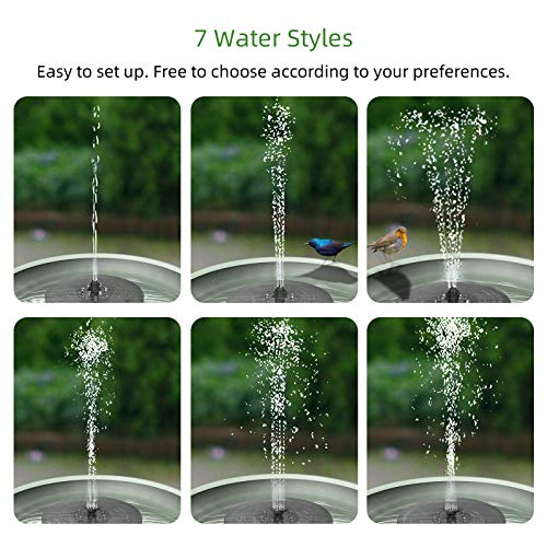 KVISTER Solar Fountain Pump for Bird Bath with LED Lights, 3W Solar Water Pump Floating Fountain w/7 Nozzles, Anti-Drift, Water Cycling for Garden Bird Bath Pond Backyard Decoration