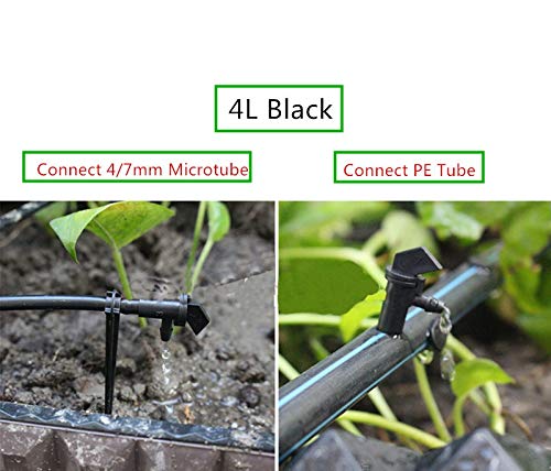 Lxcom Lighting 100 Pack 1 GPH Flag Drip Emitter Drip Emitters 4L/H Emitter Sprinkler Drippers System Parts Connect 4mm/7mm Hose for Lawn Vegetables Garden (Black)