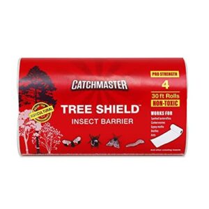 Tree Shield Insect Barrier by Catchmaster - 4 Rolls 30 Feet Each, Ready to Use Indoors & Outdoors. Banding Protection Sticky Fly Tape Moth Lanternfly Giant Coverage Wrap Glue Adhesive Plant Non-Toxic
