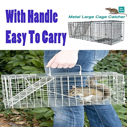 Large Humane Rat Trap Humane Catch and Release Indoor / Outdoor, 24inch Humane Mouse Traps, Reusable Garden Rat Rabbit Trap Mouse Cage Trap for Squirrel, Raccoon, Mole, Gopher, with Handle Protector