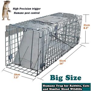 Large Humane Rat Trap Humane Catch and Release Indoor / Outdoor, 24inch Humane Mouse Traps, Reusable Garden Rat Rabbit Trap Mouse Cage Trap for Squirrel, Raccoon, Mole, Gopher, with Handle Protector