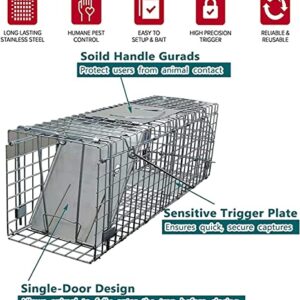 Large Humane Rat Trap Humane Catch and Release Indoor / Outdoor, 24inch Humane Mouse Traps, Reusable Garden Rat Rabbit Trap Mouse Cage Trap for Squirrel, Raccoon, Mole, Gopher, with Handle Protector