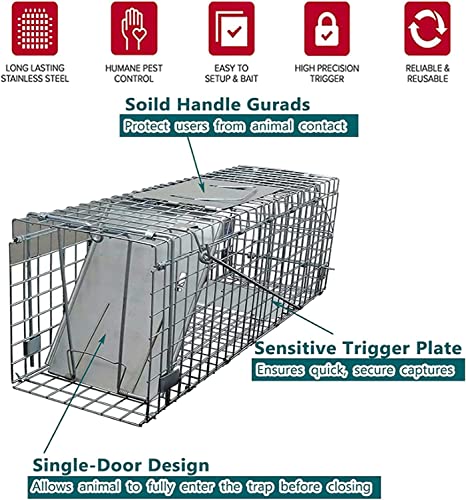 Large Humane Rat Trap Humane Catch and Release Indoor / Outdoor, 24inch Humane Mouse Traps, Reusable Garden Rat Rabbit Trap Mouse Cage Trap for Squirrel, Raccoon, Mole, Gopher, with Handle Protector