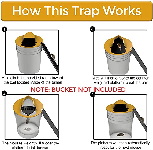 Mouse Trap Bucket, Flip and Slide Bucket Lid Mouse Trap, Auto Reset Mice Chipmunk Traps for House Indoor Sanitary Mouse Traps Indoor Outdoors, Compatible 5 Gallon Bucket（2 Pack）