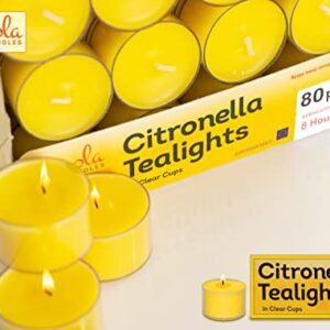 Tealight Citronella Candles Outdoor - 8 Hour Burn Time - Indoor and Outdoor Mosquito, Insect and Bug Repellent Citronella Candle - Natural Fresh Scent – Decorative in Clear Cup - 80 Pack