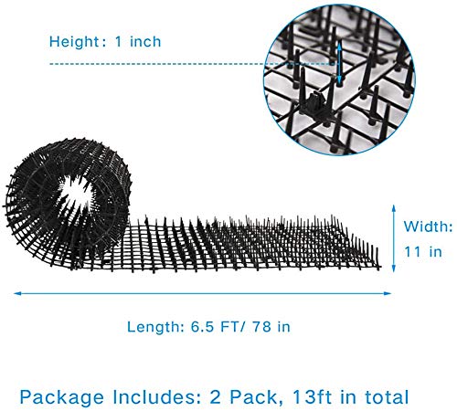 OCEANPAX Scat Cat Mat with Spikes Prickle Strips Digging Stopper Pest Repellent Spike Deterrent Mat, 78 inchx11 inch and 13FT