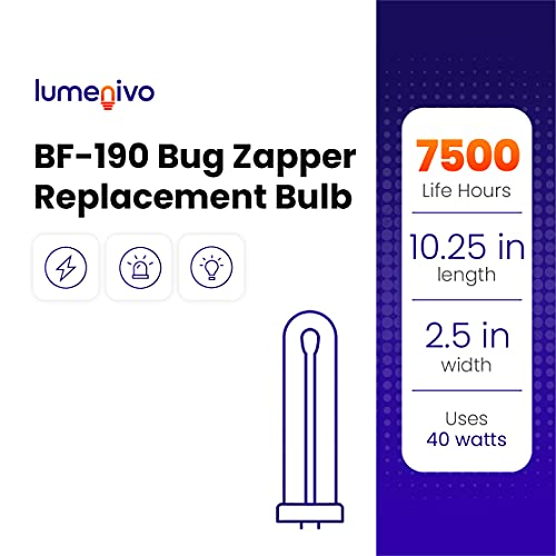 BF-190 Bug Zapper Bulb Replacement for Flowtron BK-40D by Lumenivo - 40W Black Flag Bug Zapper Bulb Replacement with G10Q-4 Square 4 Pin Base - T8 U-Bent Mosquito Zapper - 2 Bulbs