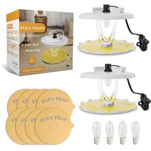 redeo flea trap 2 pack sticky dome bed bug traps with 4 light bulbs and 8 sticky glue boards, odorless non-toxic flea light traps for inside your home safe for kids & pets