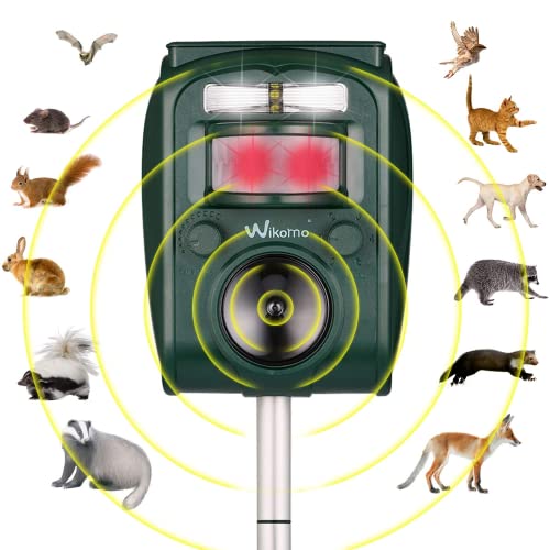 OULAIZ Solar Animal Repeller, 2022 Ultrasonic Mole Repellent, Rat, Squirrel, Deer, Raccoon, Skunk, Rabbit, Mole, Dog, Cat, Waterproof with Motion Detector, USB Rechargeable, Flashing Light