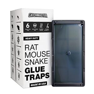 Heavy-Duty Rat Mouse Snake & Insect Glue Trap by Catchmaster - 6 Pre-Baited Trays with Hercules Putty Fastener, Ready to Use Indoors. Floor Anchor Sticky Adhesive Non-Toxic - Made in The USA