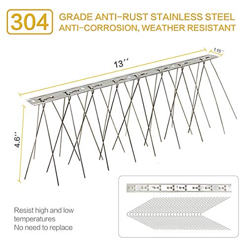 SEEKSEE 10 Pack Bird Spikes –13 inch Pigeon Spikes Anti-Bird Nails Bird Repellent Metal Bird Deterant Spinners of Stainless Steel Bird Spikes for Pigeon and Other Small Birds (10.8 Feet)