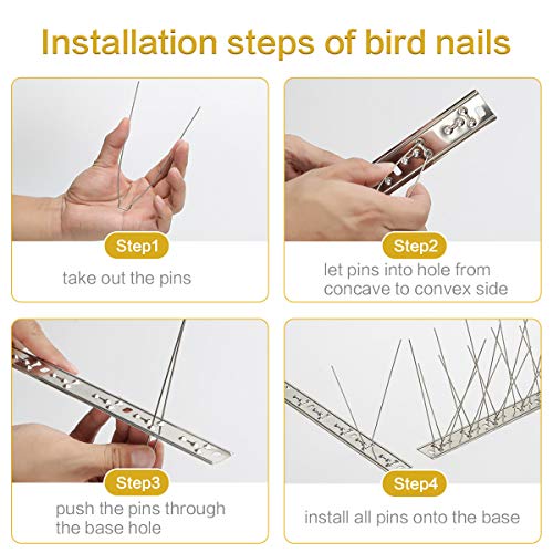 SEEKSEE 10 Pack Bird Spikes –13 inch Pigeon Spikes Anti-Bird Nails Bird Repellent Metal Bird Deterant Spinners of Stainless Steel Bird Spikes for Pigeon and Other Small Birds (10.8 Feet)