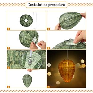 4 Pieces Wasp Nest Decoys Wasp Deterrent for Bees Hornets 4 Pieces Waterproof LED Light Yellow and Dark Green Outdoor Cloth Lantern Hanging