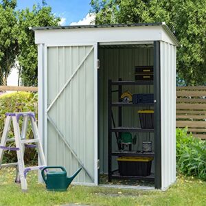 5′ x 3′ metal outdoor storage shed, steel utility tool shed storage house with door & lock, metal sheds outdoor storage for backyard garden patio lawn, white