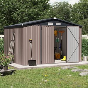 oc orange-casual 10 x 8 ft outdoor storage shed, metal garden tool shed, outside sheds & outdoor storage galvanized steel with lockable door for backyard, patio, lawn, brown