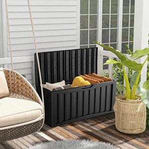 Giantex 90-Gallon Outdoor Storage Box - Outside Storage Box with Built-in Rollers & Recessed Handles, Lockable Storage Container for Patio Furniture Cushions, Garden Tools, Toys, Resin Deck Box, Black