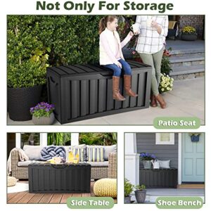 Giantex 90-Gallon Outdoor Storage Box - Outside Storage Box with Built-in Rollers & Recessed Handles, Lockable Storage Container for Patio Furniture Cushions, Garden Tools, Toys, Resin Deck Box, Black