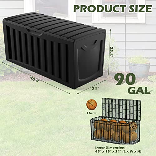 Giantex 90-Gallon Outdoor Storage Box - Outside Storage Box with Built-in Rollers & Recessed Handles, Lockable Storage Container for Patio Furniture Cushions, Garden Tools, Toys, Resin Deck Box, Black