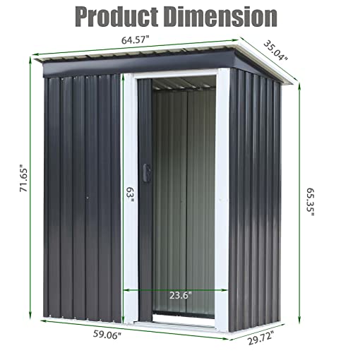 Flyzy Outdoor Storage Shed 5x3 FT, Metal Utility Tool Metal Garden Shed with Sliding Door, Storage Shed, Matel Outdoor Shed for Backyard Patio Garden Lawn (Black)