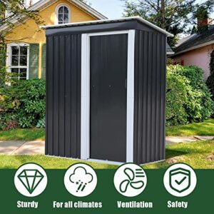 Flyzy Outdoor Storage Shed 5x3 FT, Metal Utility Tool Metal Garden Shed with Sliding Door, Storage Shed, Matel Outdoor Shed for Backyard Patio Garden Lawn (Black)