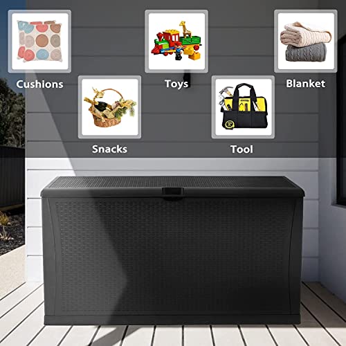 CrownLand 120 Gallon Outdoor Storage Deck Box Resin Container Weatherproof Deck Storage Box Containers Patio Garden Furniture Outdoor Storage Boxes All Weather Using,Black