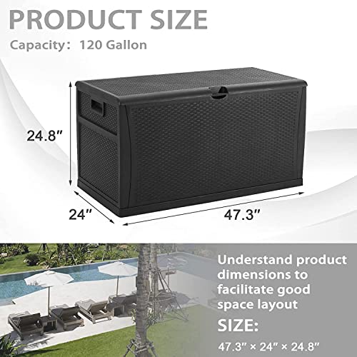 CrownLand 120 Gallon Outdoor Storage Deck Box Resin Container Weatherproof Deck Storage Box Containers Patio Garden Furniture Outdoor Storage Boxes All Weather Using,Black