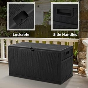 CrownLand 120 Gallon Outdoor Storage Deck Box Resin Container Weatherproof Deck Storage Box Containers Patio Garden Furniture Outdoor Storage Boxes All Weather Using,Black