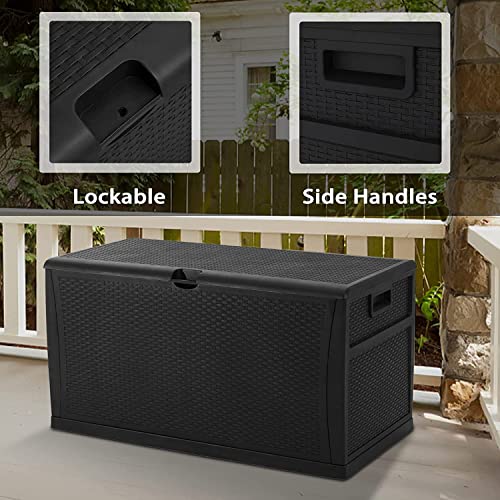 CrownLand 120 Gallon Outdoor Storage Deck Box Resin Container Weatherproof Deck Storage Box Containers Patio Garden Furniture Outdoor Storage Boxes All Weather Using,Black